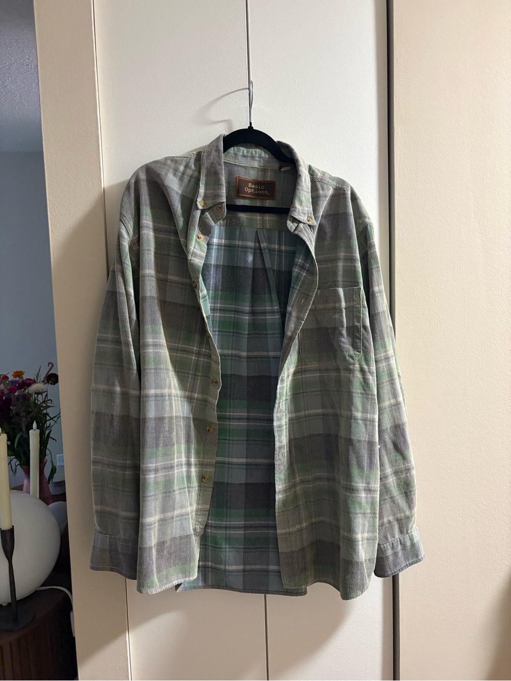 Basic Editions Men's Light Green & Gray Plaid Oversized Flannel